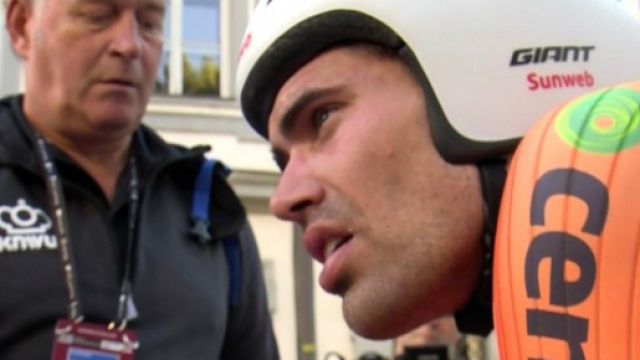La delusione di Tom Dumoulin all'arrivo della cronometro dei mondiali.