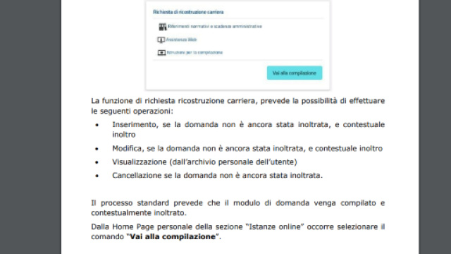 Ricostruzione di carriera compilazione su Istanze online