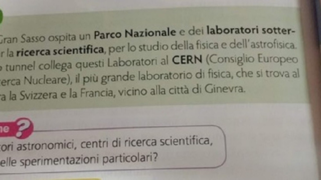 Belluno, mamma scopre errore nel sussidiario: 'c'&egrave; un tunnel tra il Cern e il Gran Sasso'