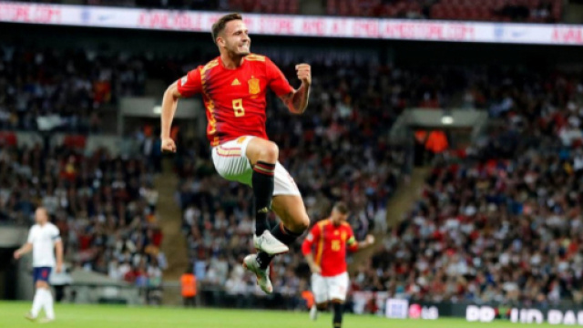 Inghilterra-Spagna 1-2: l'esultanza di Saul dopo il primo gol