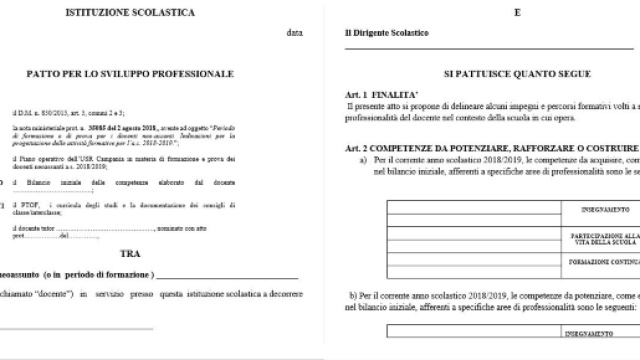 Esempio di Patto Formativo per lo sviluppo professionale per docenti neo-assunti.