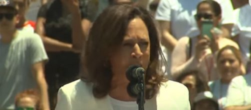 Senator Kamala Harris has her say. [Image source/USA Today YouTube video]