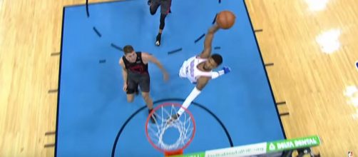 Paul George with the hammer. [NBA / YouTube screencap]