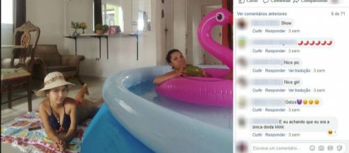 Piscina foi montada no meio da sala (Cr&eacute;dito: arquivo pessoal).