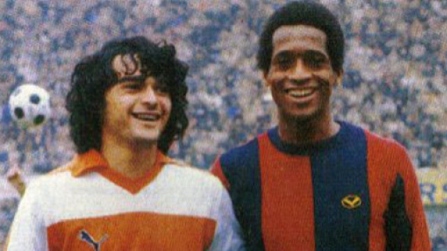 Luis Silvio insieme al connazionale Eneas prima di Bologna-Pistoiese, Serie A 1980/81