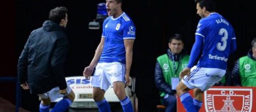 Christian celebra el gol de la victoria para el Real Oviedo en Soria. Foto: AS