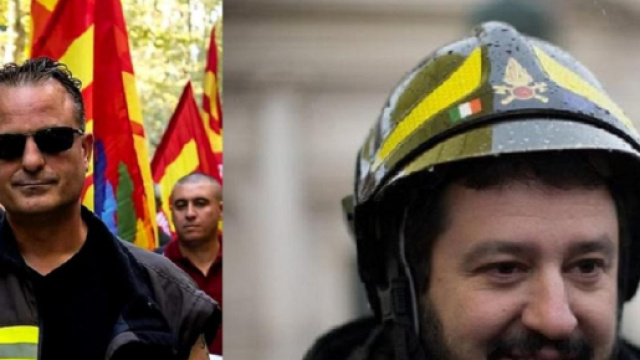 Salvini denunciato da un sindacato dei pompieri per porto abusivo di divisa.
