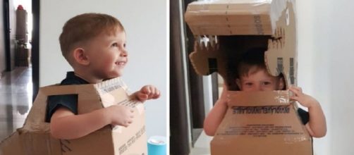 Goiano cria fantasia de dinossauro feita com papel&atilde;o para enteado e viraliza. (Reprodu&ccedil;&atilde;o/Arquivo Pessoal)