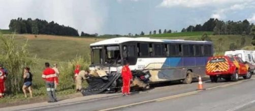 Carro bateu de frente no &ocirc;nibus. (Divulga&ccedil;&atilde;o/Pol&iacute;cia Rodovi&aacute;ria Federal)