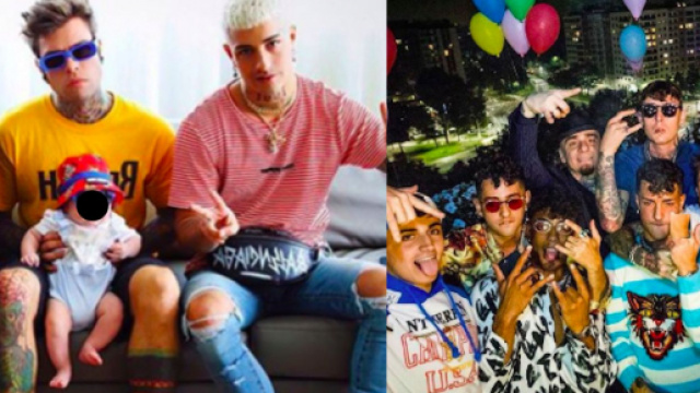 Fedez in compagnia della Dark Polo Gang.