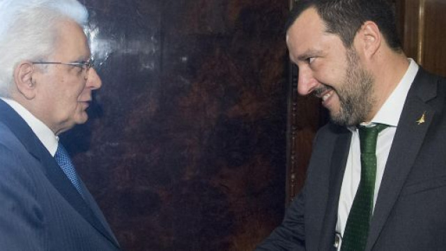 Mattarella e Matteo Salvini, leader della Lega