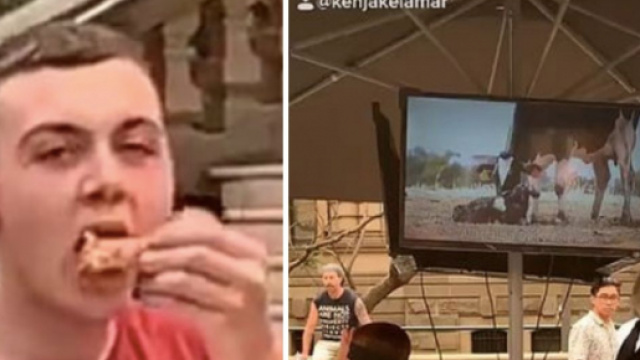 Il mange du poulet frit devant une manifestation v&eacute;gane et fait le buzz. Credit: TikTok