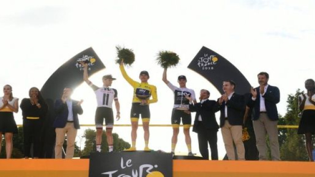 Geraint Thomas sul podio del Tour de France 2018