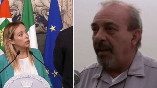 Giorgia Melon, leader di fratelli d'Italia, e Vauro Senesi, vignettista.