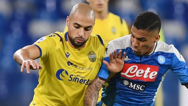 Sofyan Amrabat, centrocampista classe '96 in prestito al Verona ma di propriet&agrave; del Club Bruges