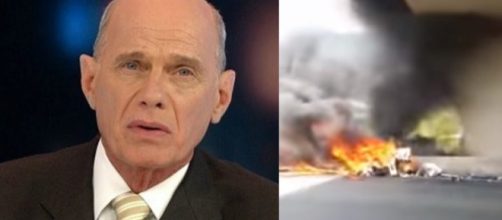 Imagens mostram helic&oacute;ptero de Boechat em chamas (Reprodu&ccedil;&atilde;o Band/Youtube)