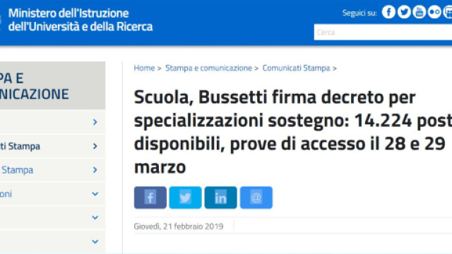 Specializzazione sostegno, test d'accesso