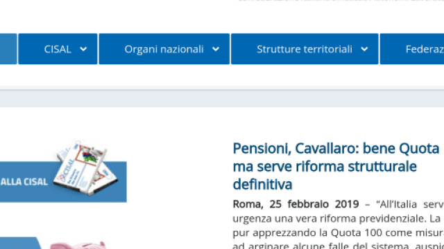 Pensioni flessibili, dalla Cisal si chiede di rendere strutturale la quota 100