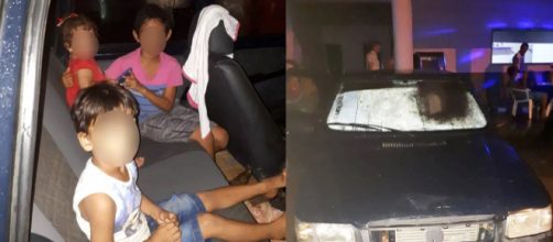 Crian&ccedil;as s&atilde;o abandonadas em carro no MT (Foto: Divulga&ccedil;&atilde;o/Pol&iacute;cia Militar do MT)