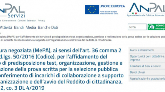 Pagina del bando sul sito dell'ANPAL