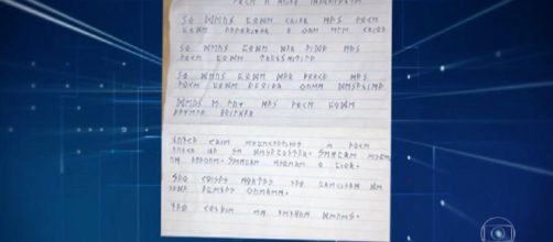 Nota encontrada na casa do suspeito (Foto: Reprodu&ccedil;&atilde;o Globo)