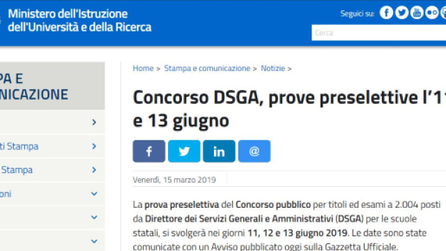 Date prova pre selettiva dsga, e comunicazione sedi