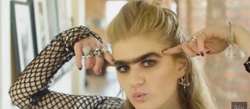 Model Sophia Hadjipanteli, 22, seeks to send body positive message with striking appearance. [Image Source: New York Magazine - YouTube]