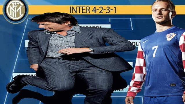 Sarebbe pronta a nascere l'inter di Antonio Conte: per il centrocampo si punta a Rakitic (fotomontaggio- Armando Areniello).