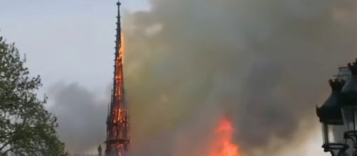 Notre Dame Cathedral suffers extensive damage in massive blaze. [Image source/CBS Evening News YouTube video]