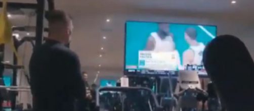 Tom Brady watches as the Celtics beat the Pacers, 99-91, in Game 2. - [Watch Life / YouTube screencap