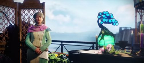 Destiny 2's Eva Levante alongside the Reveler's Tonic. [Image source: WeePow161/YouTube]