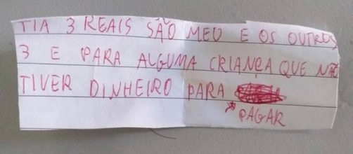 Menina comove professora com bilhete solid&aacute;rio. (Reprodu&ccedil;&atilde;o/Facebook/@Taciana Ferreira)