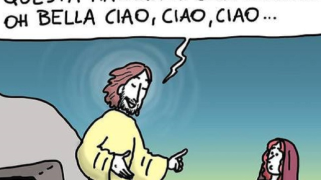 Ges&ugrave; diventa partigiano in una vignetta di un prete