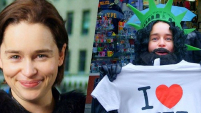 Emilia Clarke diventa Jon Snow per le vie di New York