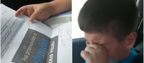 Crian&ccedil;a se emociona ao receber not&iacute;cia da m&atilde;e. (Reprodu&ccedil;&atilde;o/ Youtube)