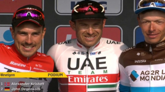 Oliver Naesen sul podio della Gand Wevelgem