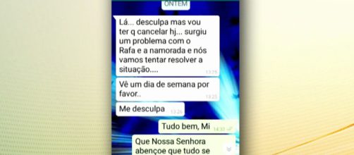 Mensagem foi enviada horas antes do crime. (Reprodu&ccedil;&atilde;o/ TV Globo)
