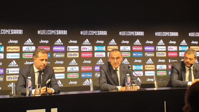 Paratici e Sarri per la presentazione del nuovo tecnico