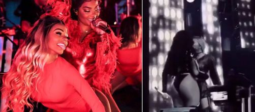 Beijo aconteceu enquanto Ludmilla cantava o hit 'Bom'. (Reprodu&ccedil;&atilde;o/ Instagram/ @brunnagoncalves/@danadosdaludmilla)