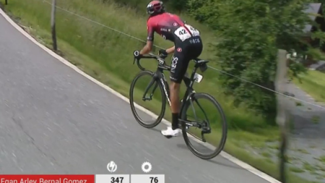 Egan Bernal all'attacco al Giro di Svizzera.