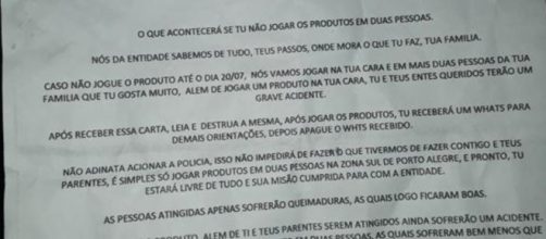 A pol&iacute;cia enviou a carta para a per&iacute;cia. (Reprodu&ccedil;&atilde;o/Pol&iacute;cia Civil)
