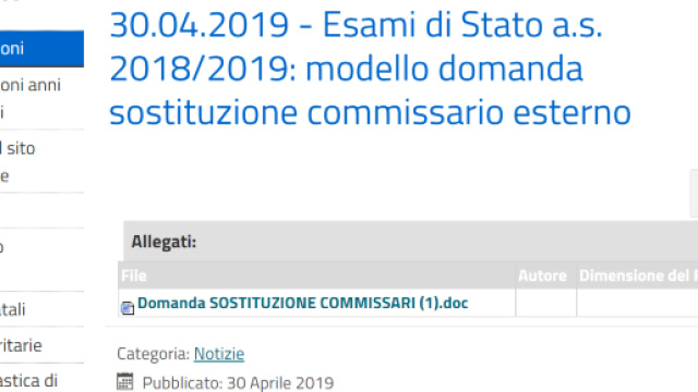 Sostituzione commissario esterno Esami di Stato 2018-2019