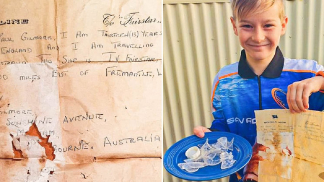 Bambino trova messaggio in bottiglia vecchio di 50 anni - dailymail.co.uk