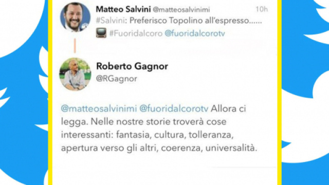 Il tweet di Roberto Gagnor in risposta a Matteo Salvini
