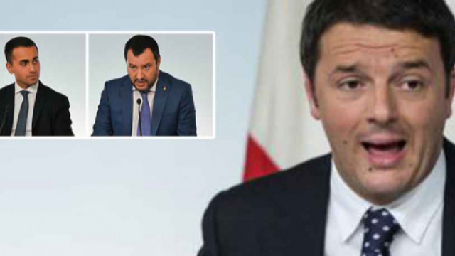 Matteo Renzi e nei riquadri Di Maio e Salvini