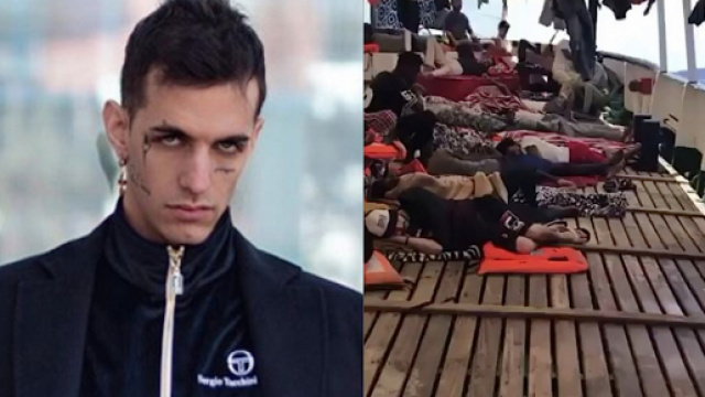 Achille Lauro a sinistra, la prua della Open Arms a destra.