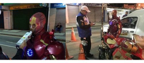 'Super-her&oacute;i' foi autuado por dirigir sem habilita&ccedil;&atilde;o e os documentos da moto. (Reprodu&ccedil;&atilde;o/Redes Sociais)