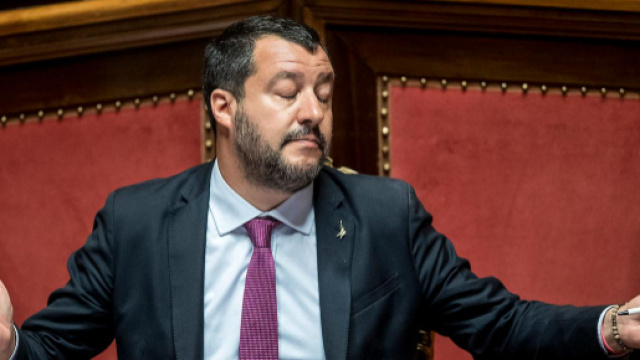 Matteo Salvini dai banchi di Palazzo Madama