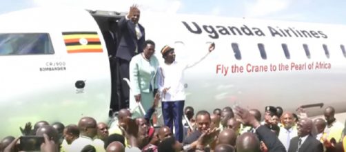 Inside Uganda Airlines Inaugural Flight to Jomo Kenyatta International Airport. [Image source/Ben &ndash; LIVE YouTube video]