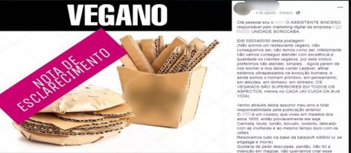 Hamburgueria alfineta clientes veganos. (Reprodu&ccedil;&atilde;o/ Facebook)